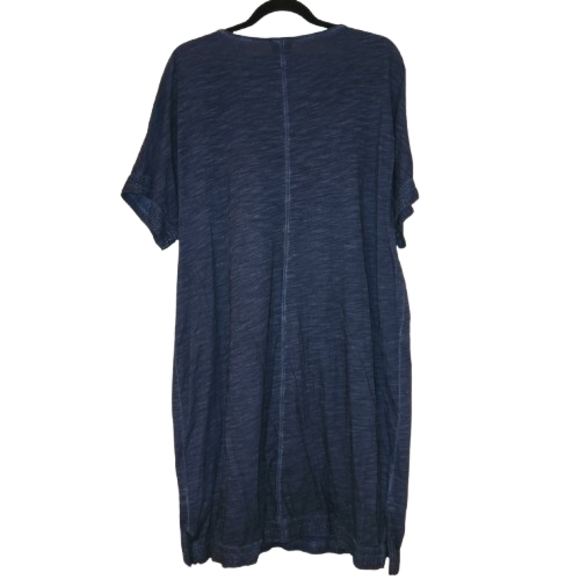 Chico's Navy Blue V-Neck Short Sleeve Dress Size 3 (16) Embroidery Washed Style - Picture 2 of 13